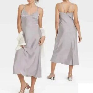 Wild Fable Iridescent Maxi Slip Dress Silver Size Medium NWT